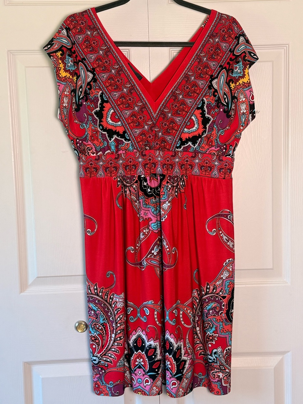 Kiara Red Paisley V-Neck Boho Festival Dress Y2K Fairy Grunge Coquette Medium